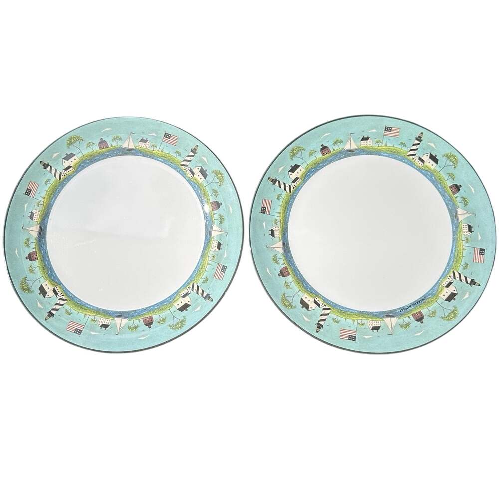 Evolution Sakura Coastal Breeze Melamine Set of Dinner Plates Warren Kimble